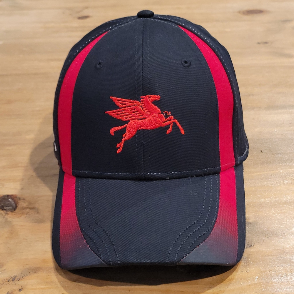 Mobil One Oil Hat Cap Strap Back Black Red Car Racing One Size Adjustable